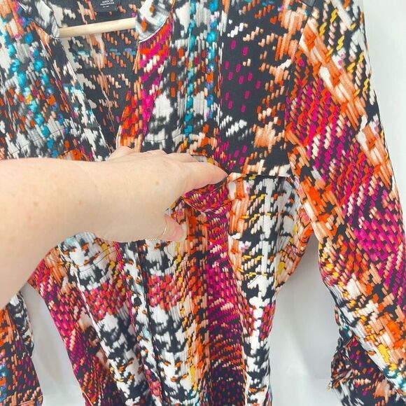 Attention Button-up Multicolor Shirt Dress mod medium EUC houndstooth rainbow - Picture 10 of 16